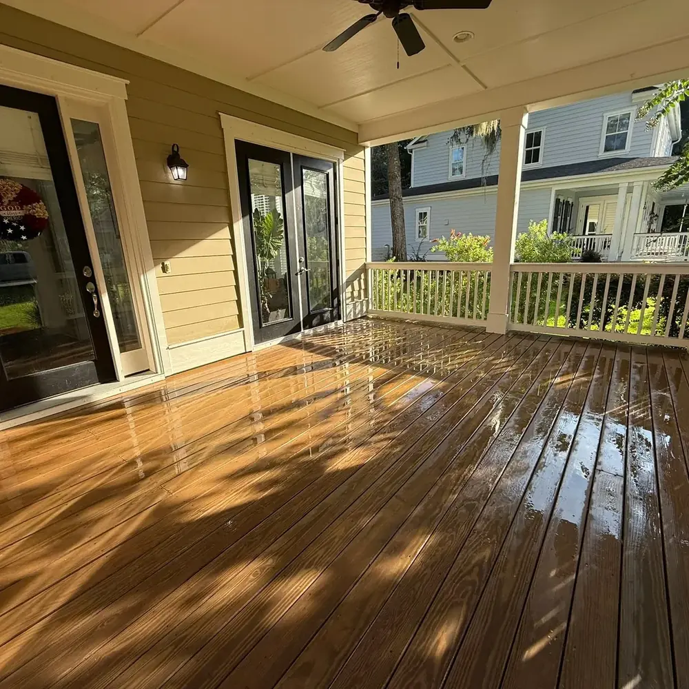 Freshly stained wood porch deck in Beaufort, SC