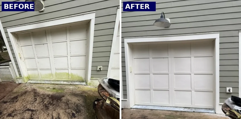 Before and after garage door washing in Beaufort, SC
