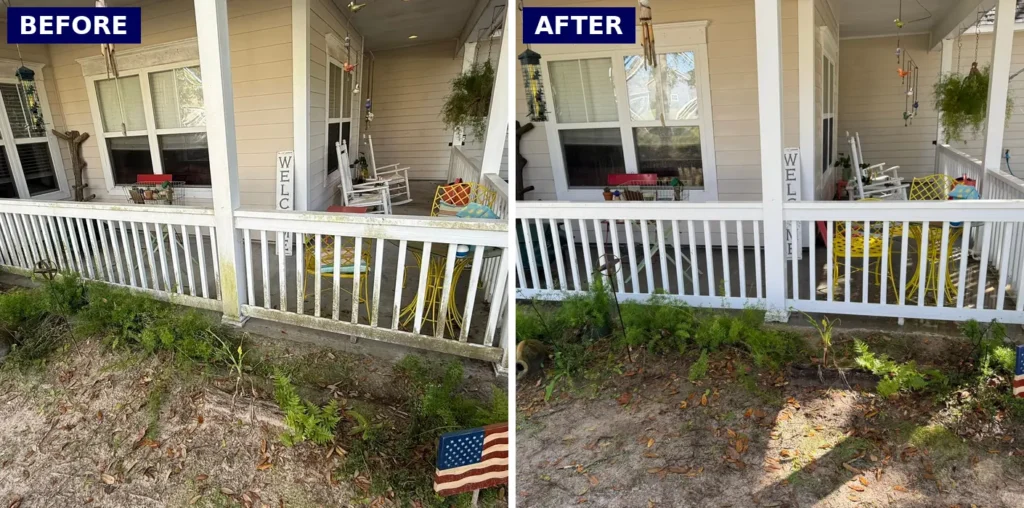 Before and after porch railing washing in Beaufort, SC