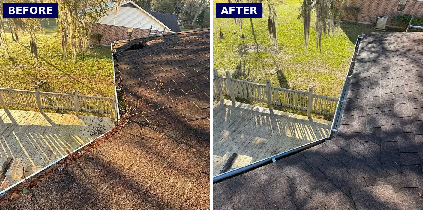 Before and after gutter cleaning